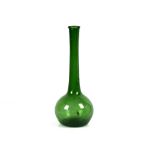 Antique green glass bottle vase, rough pontil mark to base, 15" tall