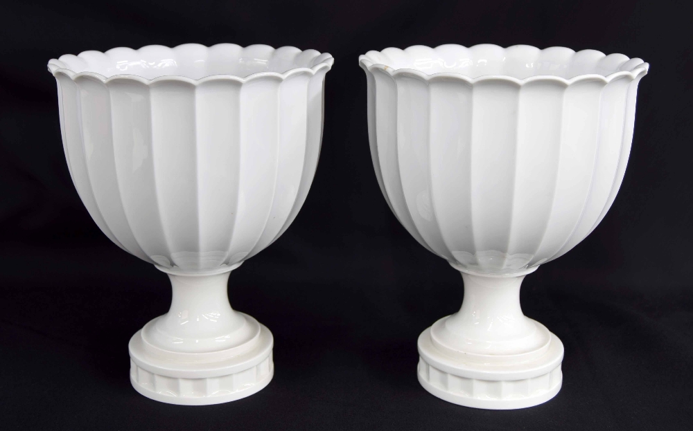 Royal Copenhagen - Pair of 3138 white glaze footed vases/jardiniere, factory stamp and inscribed