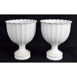 Royal Copenhagen - Pair of 3138 white glaze footed vases/jardiniere, factory stamp and inscribed