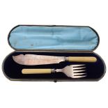 Cased Victorian silver fish servers, maker Henry Wilkinson & Co. Sheffield 1883, knife 12" long