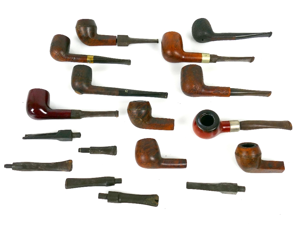 Collection of eight vintage briar tobacco pipes plus three extra stummels and six extra stems,
