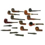 Collection of eight vintage briar tobacco pipes plus three extra stummels and six extra stems,