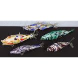Five large 'End of Day' glass fish, longest 22" (5)