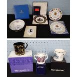 Assorted commemorative porcelain and pottery; including Royal Worcester Margaret Thatched bowl