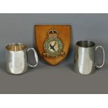 Elkington silver plated tankard with presentation inscription to Wing Commander Brian James 'Chunky'