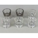 Good collection of matching Victorian heavy glass Penny Lick/illusion glasses, 3" tall (6)