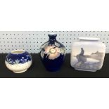 Royal Copenhagen - Small bottle vase, factory stamps and numbered 353/396, 4" high; together with