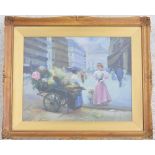 Continental School (early 20th century) - a Parisian street scene with a flower seller in the