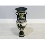 Large decorative Grecian style painted terracotta two handle Amphora vase, 32" high