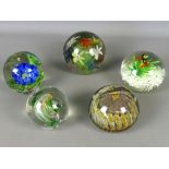 Collection of decorative glass paperweights, the largest approx 4" tall (5)
