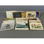 Collection of mixed vintage postcards including humorous, transportation, Military and WWI period