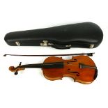 French 4/4 violin, back measures 14 1/16th", bow and case