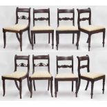 Harlequin set of eight Regency mahogany dining chairs, appears matched sets of five and three, 20"