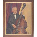 20th/21st century School - study of a gentleman playing a Double Bass, inscribed with the artist's