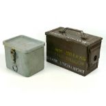 Vintage Military metal box signal container MK3, approx 8" x 6" x 7"; together with a vintage