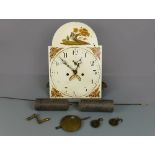 Antique longcase clock movement, striking on a bell with painted arched dial, 17.5" x 12" and