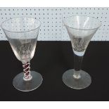 Whitefriars 1953 Coronation glass goblet, with red, white and blue twist stem, 8" high, together