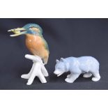 Karl Ens porcelain figure of a Kingfisher with fish, 5" high; together with a small porcelain figure
