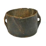 Large and heavy primitive rustic carved single tree trunk two handle bucket/log basket, 20"
