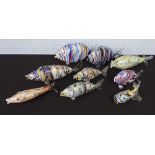 Nine 'End of Day' glass fish, longest 14" (9)