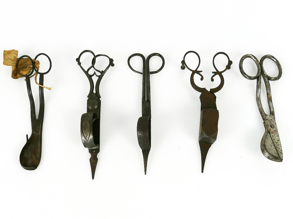 Collection of Georgian and later steel candle or lamp scissors (5)