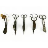 Collection of Georgian and later steel candle or lamp scissors (5)