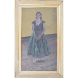 David Wild (20th century) - a portrait of Mrs Carel Bruggel, standing full length wearing a green