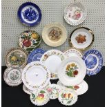 Collection of pottery and porcelain plates; to include Spode Felspar, Palissy Thames River Scene,