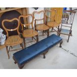 Set of four small Victorian balloon back kitchen chairs with bergere seats, the seats 17" high,