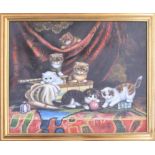 Continental School (20th/21st century) - kittens playing beside a sewing box, two playing with a