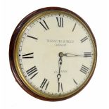 Good mahogany single fusee 12" wall dial clock, the convex cream dial signed Thwaites & Reed,