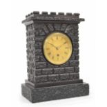 Unusual black marble single fusee mantel clock timepiece, the 3.25" gilt chapter ring enclosing a
