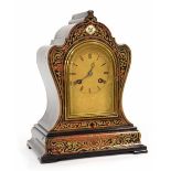 Attractive French Boulle and ebonised two train mantel clock, the movement back plate signed