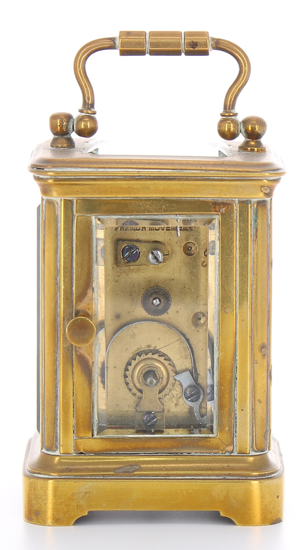 French miniature carriage clock timepiece, within a corniche brass case, 4" high; also with outer - Image 6 of 8