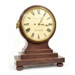 English mahogany double fusee drumhead mantel clock, the 10" cream dial signed Joseph Dyson,
