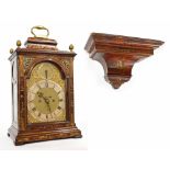 Fine English red lacquer chinoiserie decorated double fusee verge bracket clock and bracket, the