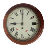 Mahogany single fusee 10" wall dial clock within a turned surround (pendulum)