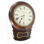 Rosewood single fusee 12" drop dial wall clock signed Sarah Varndell, Odiham, within a flat canted
