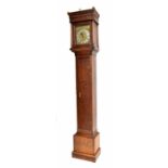 Good oak thirty hour longcase clock with birdcage movement, the rectangular brass dial (10.25" x 8.