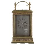 Repeater carriage clock striking on a gong, the movement back plate stamped with no. 230, the