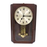 ATO Bulle-Type electric wall clock, within a wooden glazed case, 18" high (at fault)