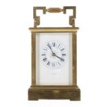 Carriage clock striking on a gong, the back plate stamped no. 2547, the cream dial signed S. Burman,