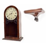 Fine English mahogany double fusee library clock and wall bracket, the 7.5" silvered dial signed