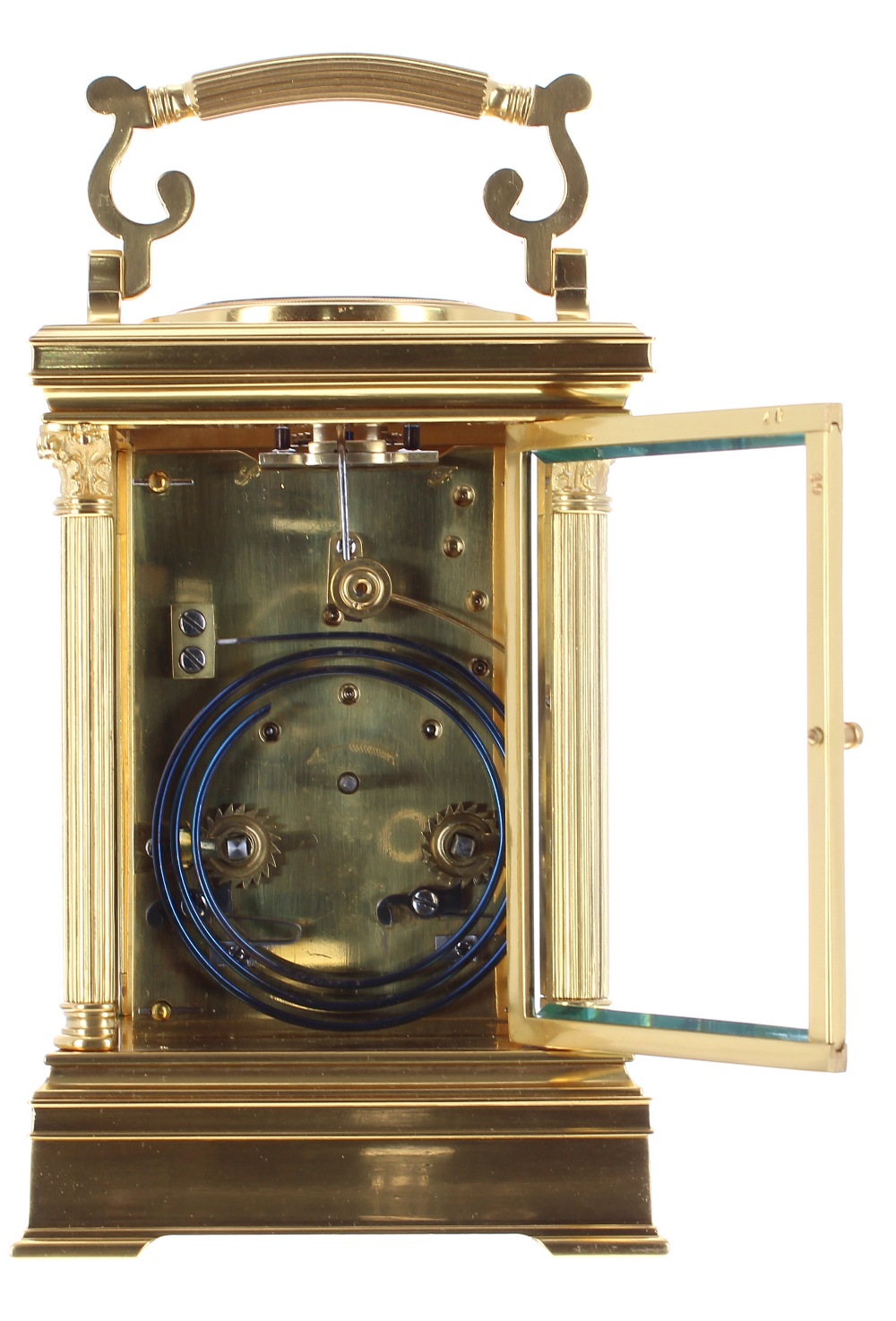 Good repeater carriage clock striking on a gong, the movement back plate stamped 1928, the 2.25" - Image 5 of 5