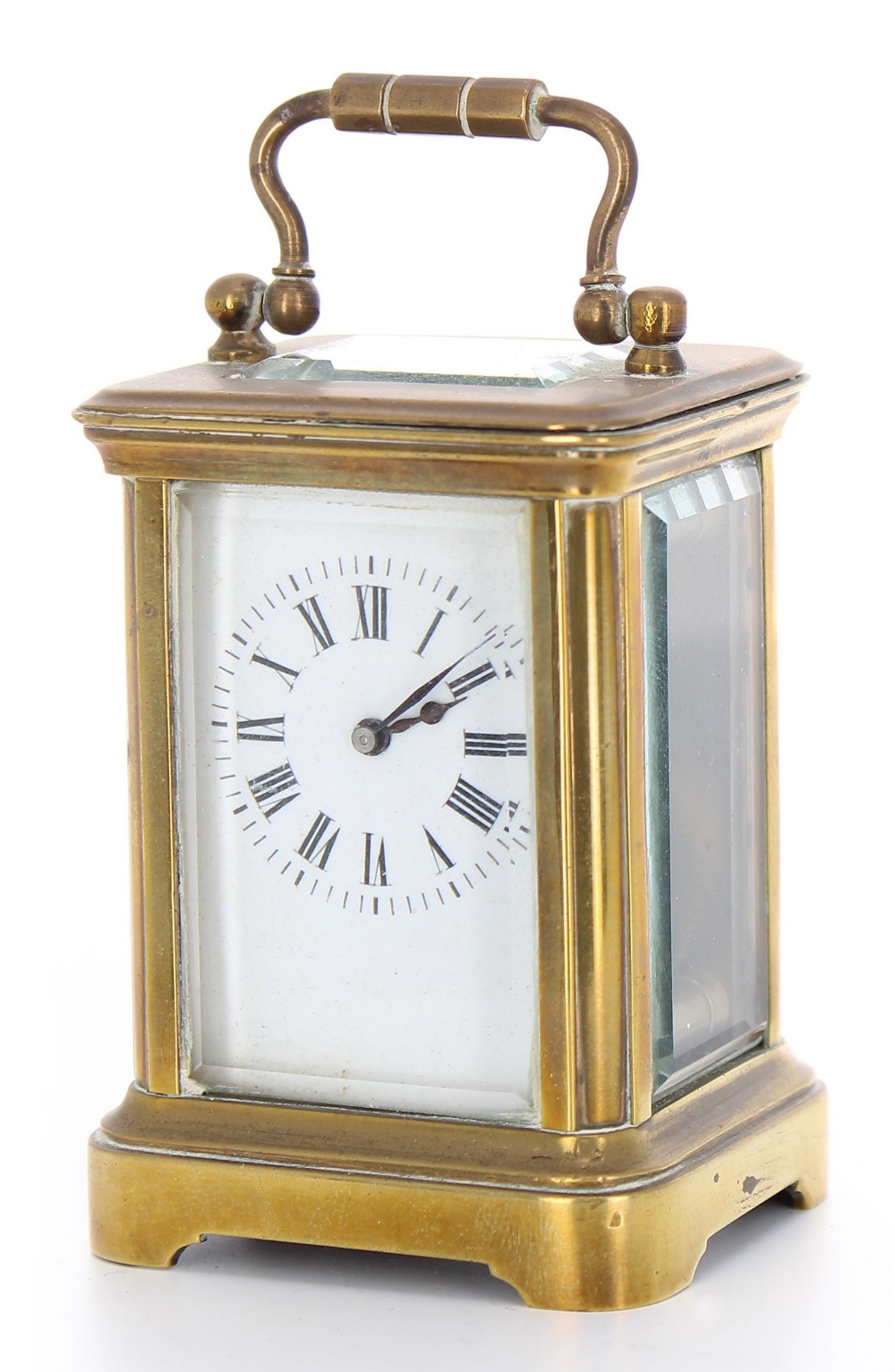 French miniature carriage clock timepiece, within a corniche brass case, 4" high; also with outer - Image 3 of 8