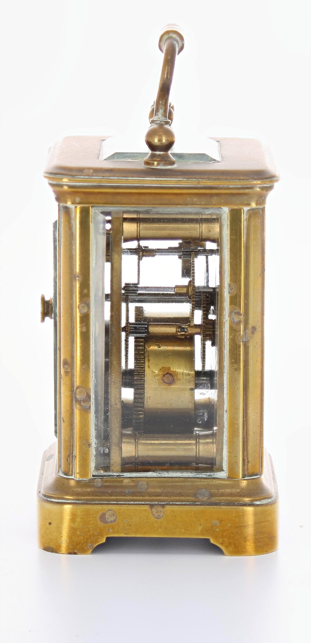 French miniature carriage clock timepiece, within a corniche brass case, 4" high; also with outer - Image 5 of 8