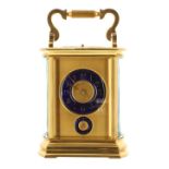 Good repeating alarm carriage clock striking on a gong, the movement back plate stamped no. 942, the