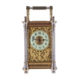Carriage clock timepiece, the movement back plate stamped with the Richard & Cie trademark logo, the