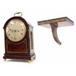 Good English mahogany double fusee bracket clock and bracket, the 7" silvered dial and movement back