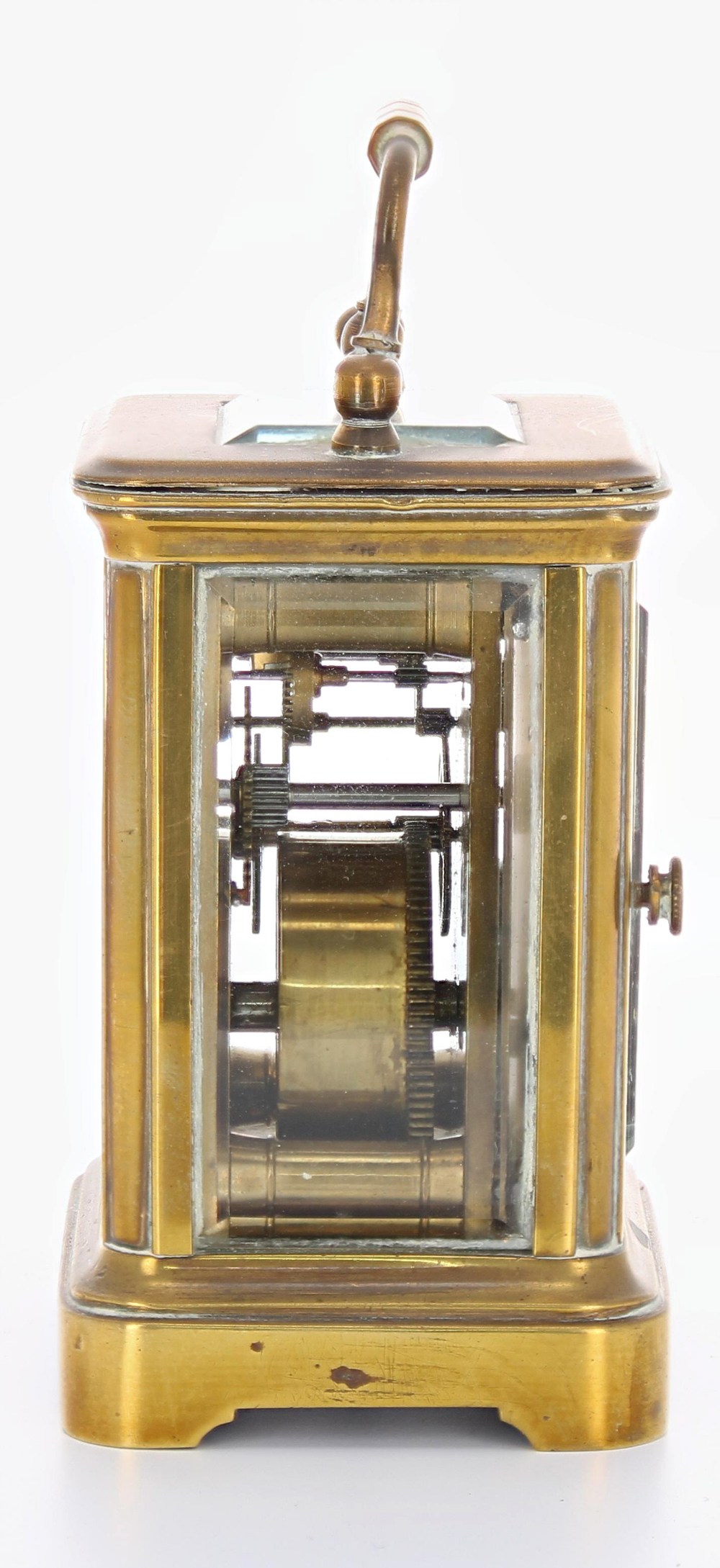 French miniature carriage clock timepiece, within a corniche brass case, 4" high; also with outer - Image 4 of 8